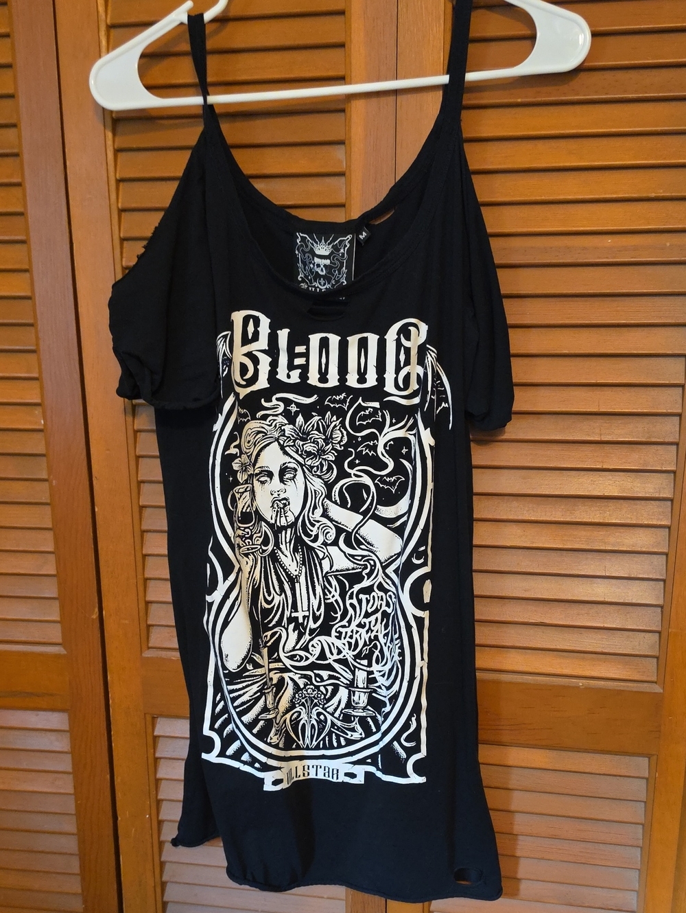 Killstar Black Cold-Shoulder Graphic Tee with White Art